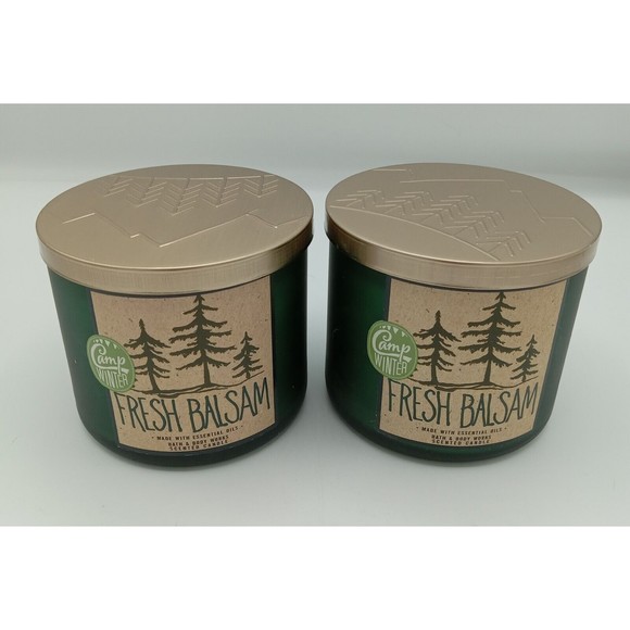Lot Of 2 Bath & Body Works Fresh Balsam Camp Winter 3 Wick Candles 14.5oz  🎄 - Picture 1 of 4